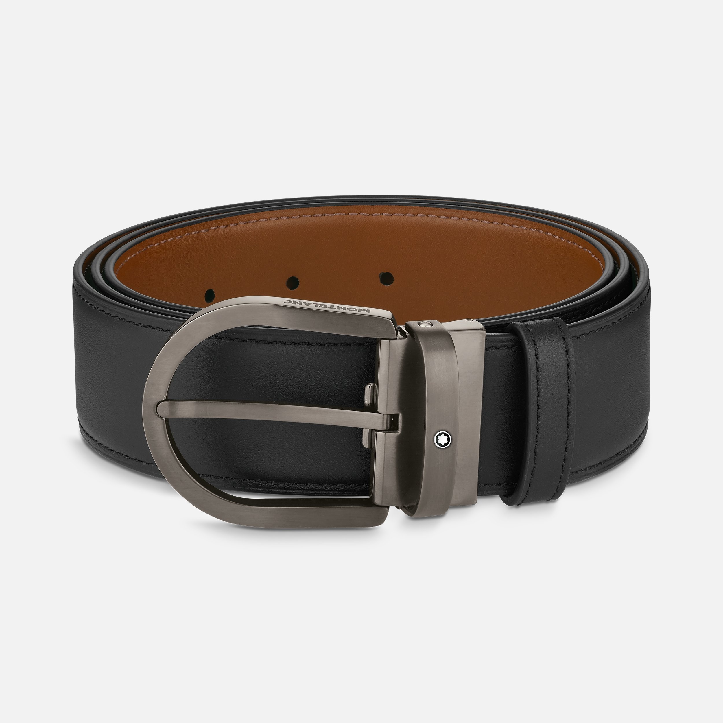 Horseshoe buckle black/brown 40 mm reversible leather belt - 1