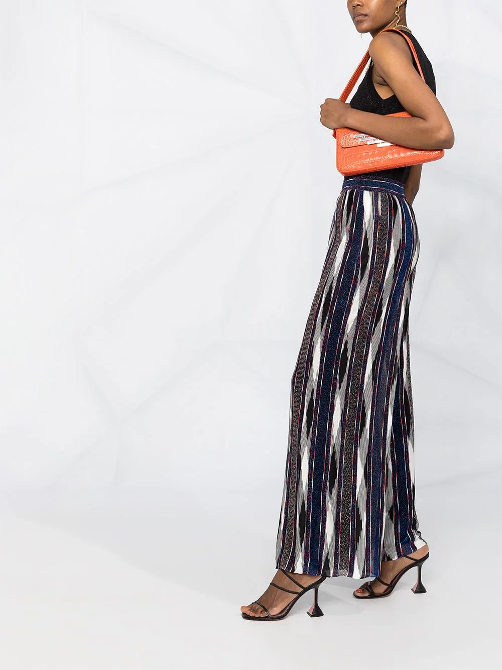 high-waisted silk stripe trousers - 6