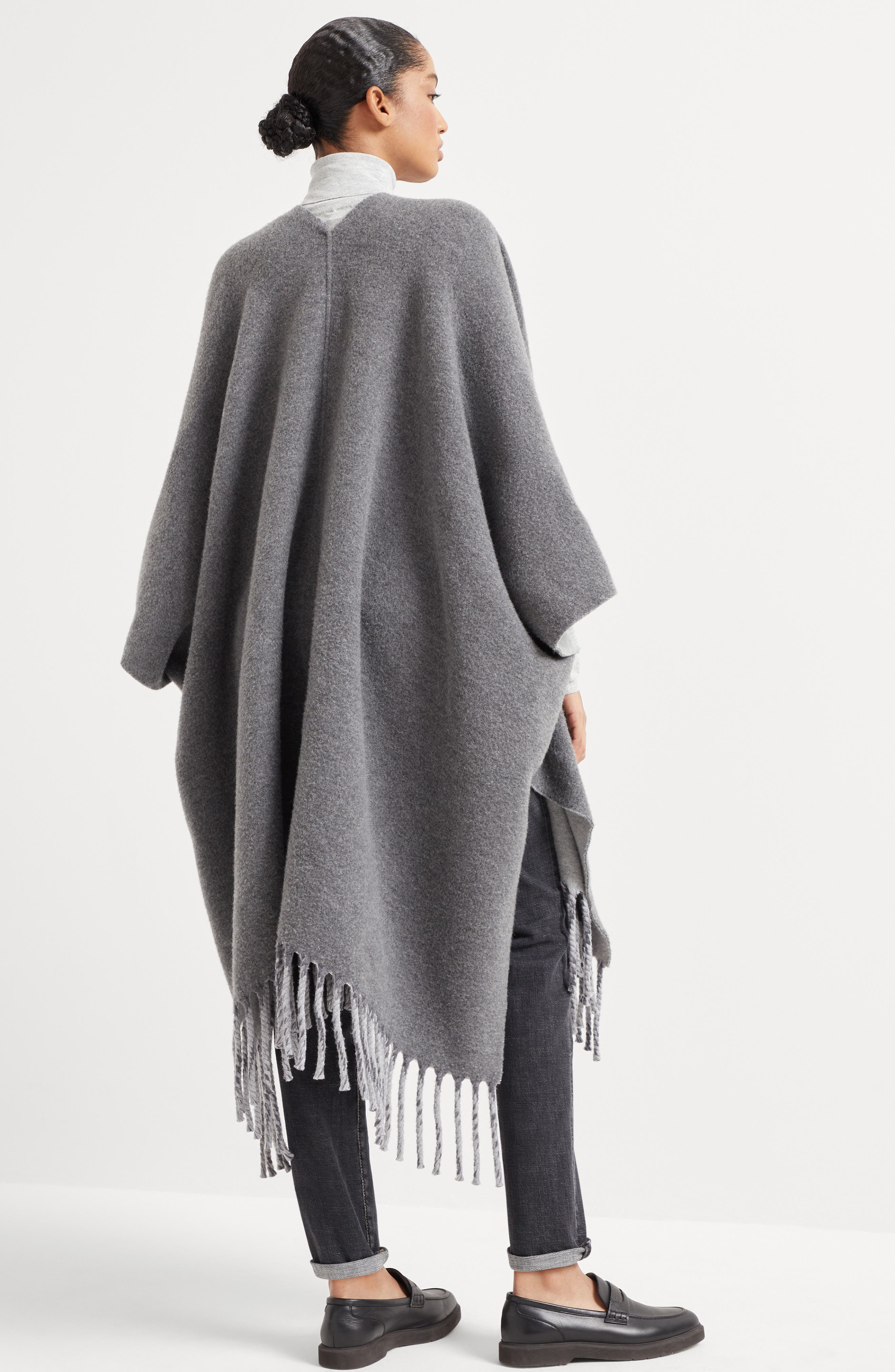 Brunello Cucinelli Double knit poncho in Medium Grey at Nordstrom - 3