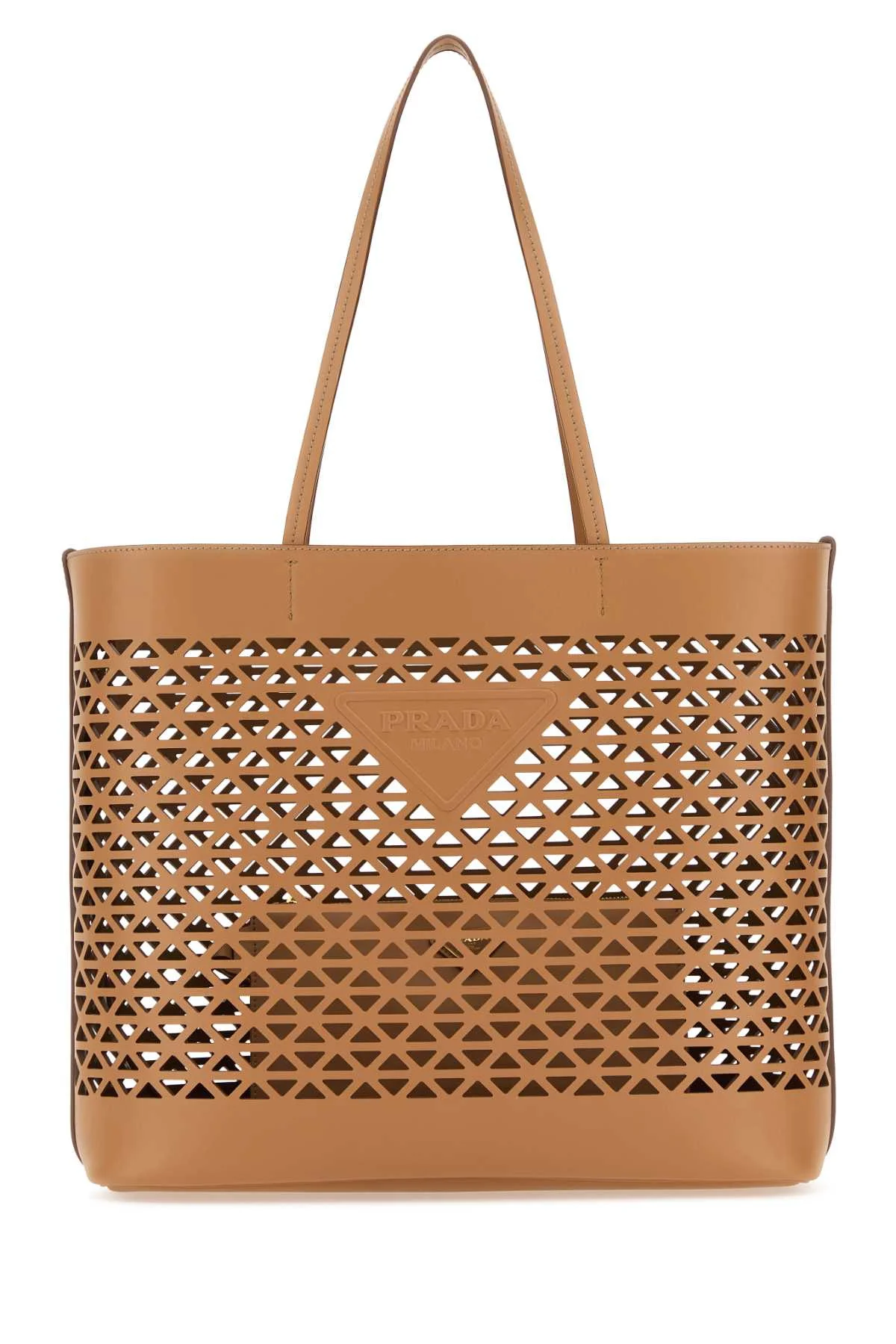 Prada Perforated Leather Tote Bag — Beige - 1