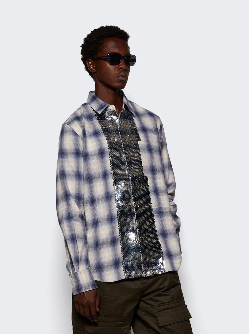 Sequin Plaid Shirt White And Blue - 2