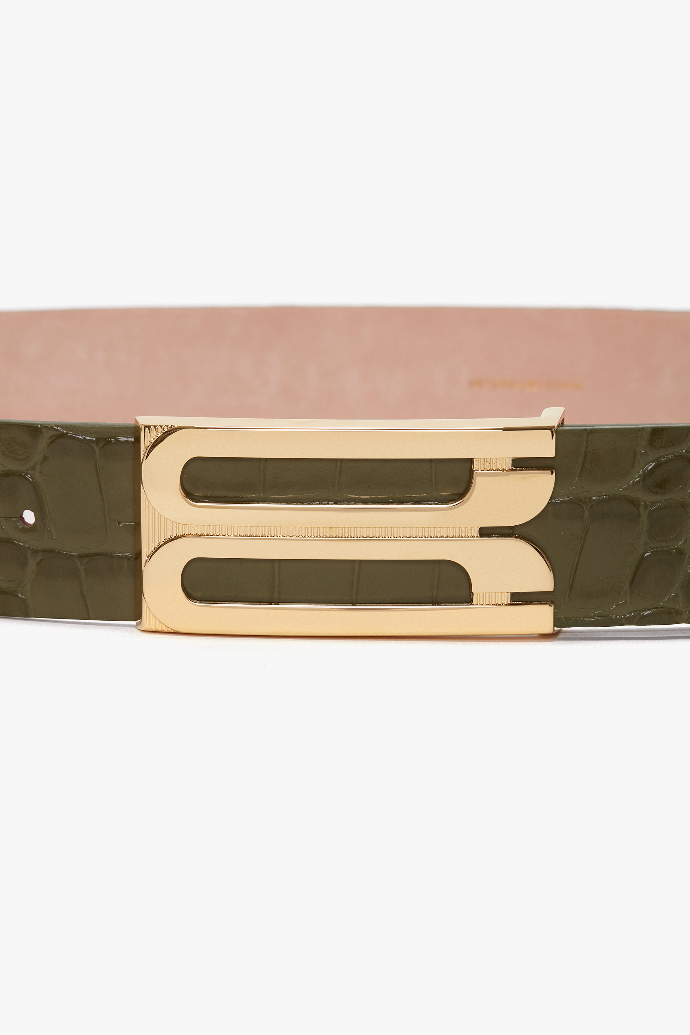 Exclusive Jumbo Frame Belt In Khaki Croc Embossed Calf Leather - 4