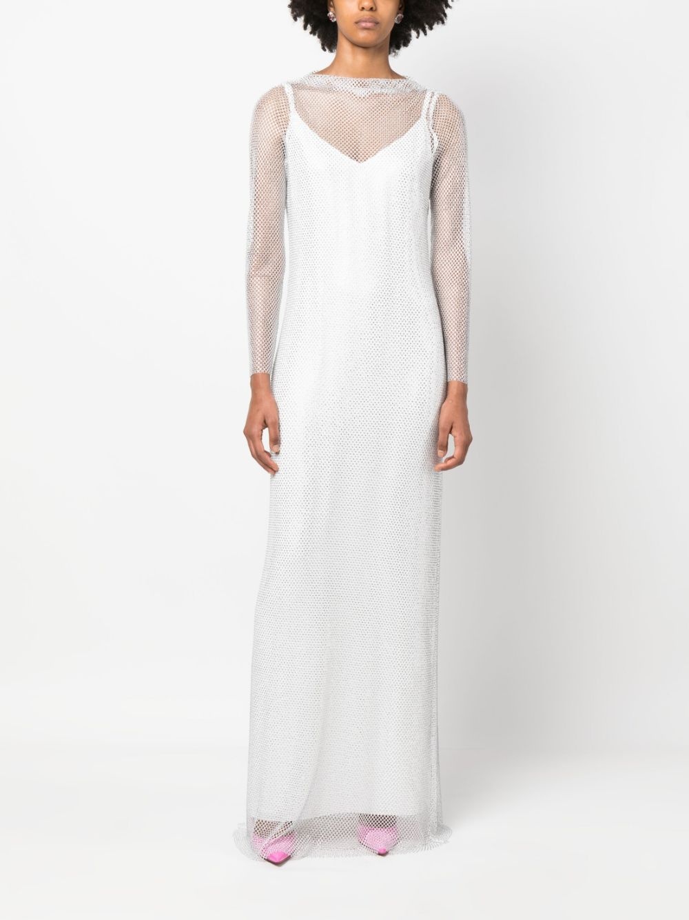 rhinestone-mesh layered maxi dress - 2