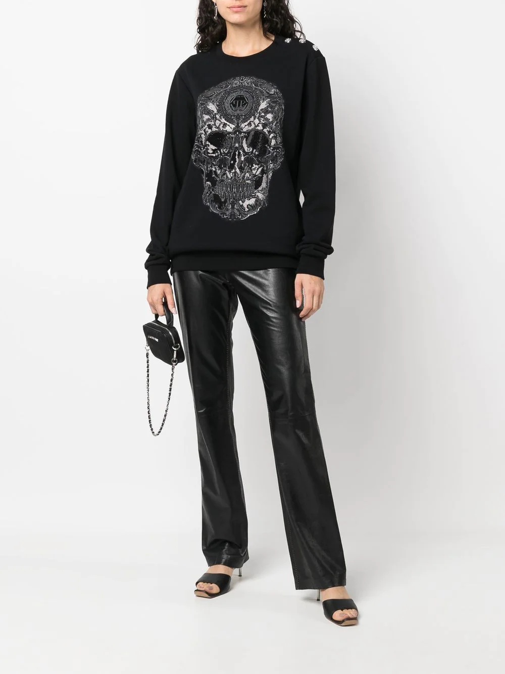 embroidered-skull crew neck sweatshirt - 2