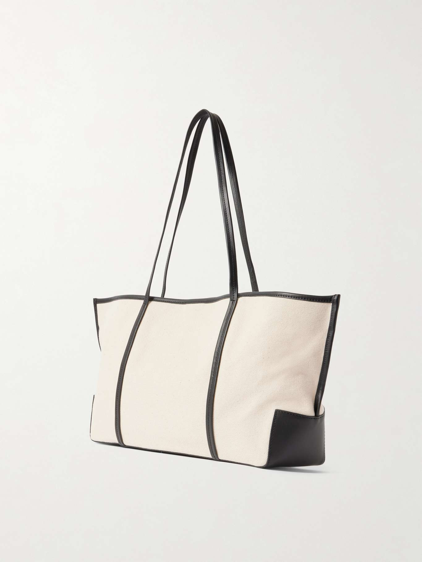 Bateau leather-trimmed cotton-canvas tote Off-white - 3