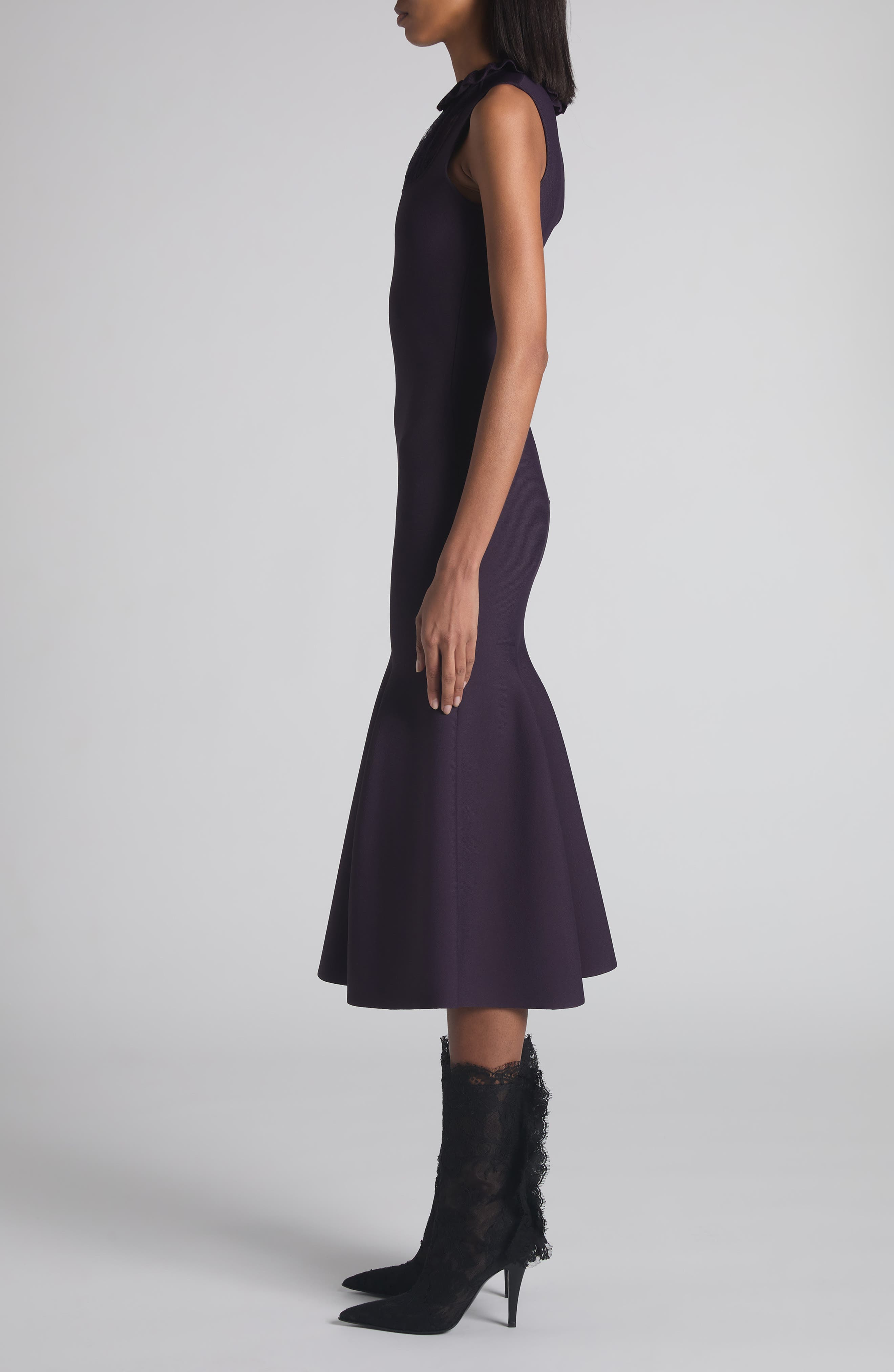 McQueen Lace Panel Flared Midi Dress in Violet at Nordstrom - 3