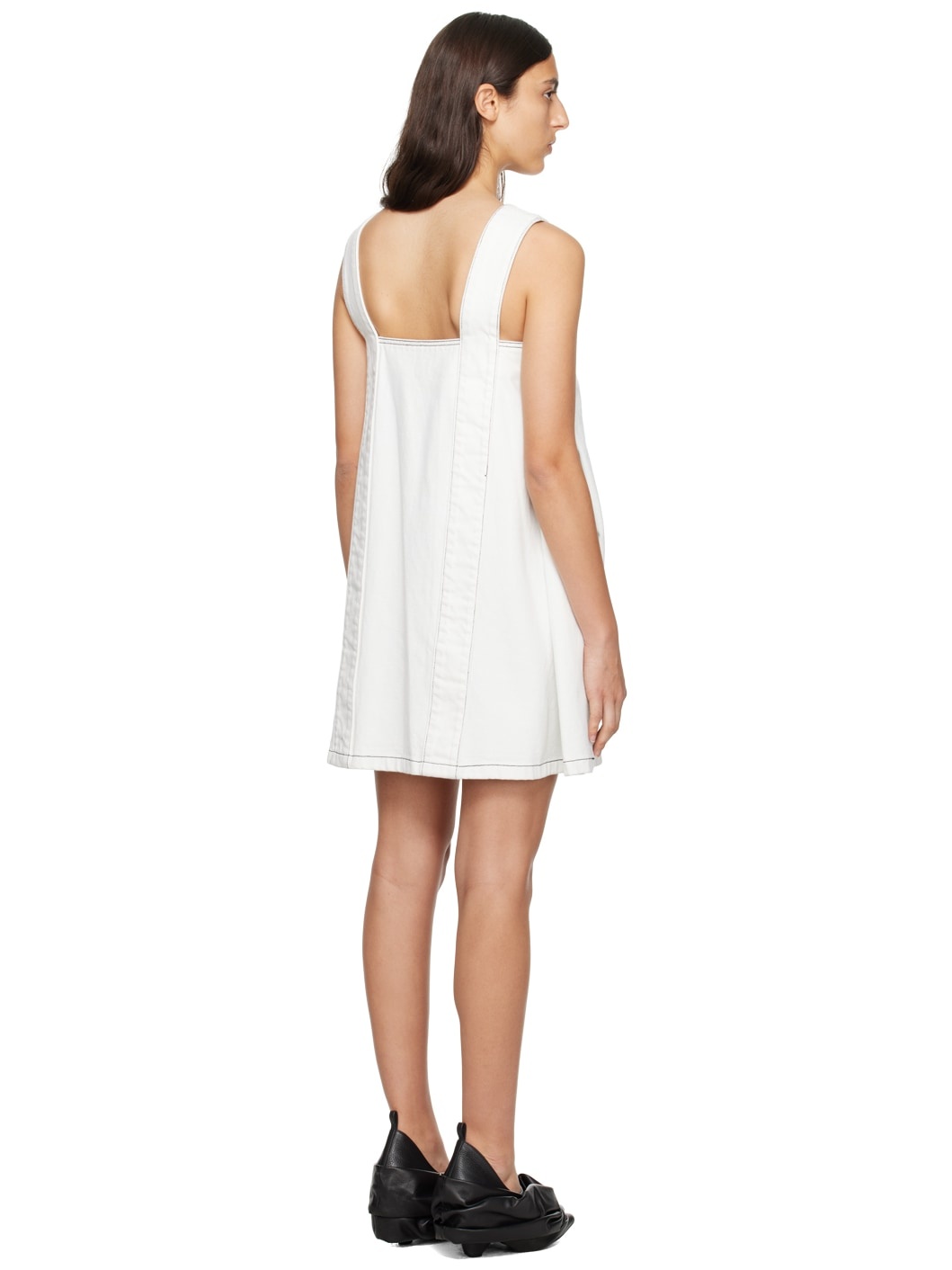 White Square Neck Denim Minidress - 3