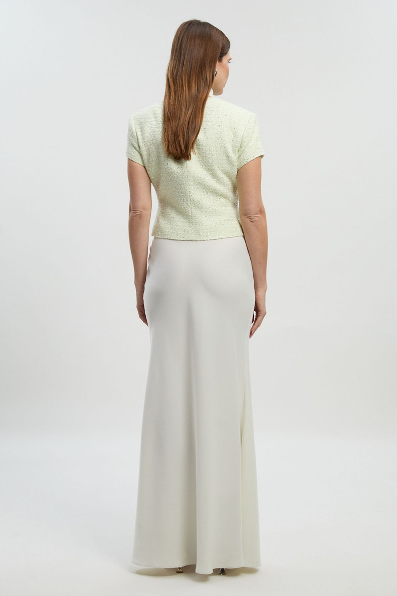 Boucle Tailored Tie Neck Satin Mix Midi Dress 4