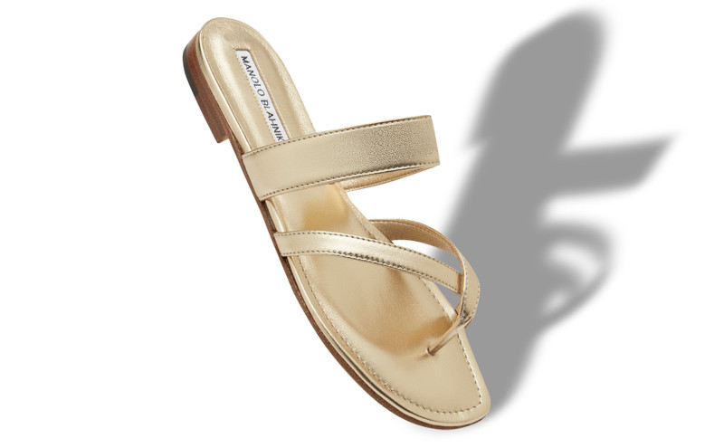 Manolo Blahnik Gold Nappa Leather Flat Sandals outlook