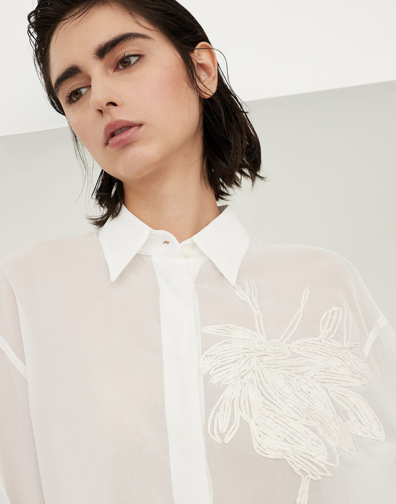 Cotton organza shirt with dazzling magnolia embroidery 3