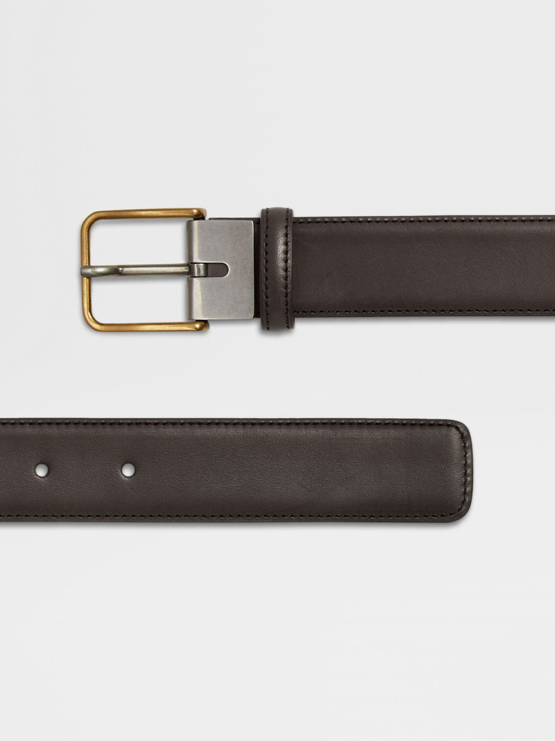 ZEGNA DARK BROWN BOVINE LEATHER BELT outlook