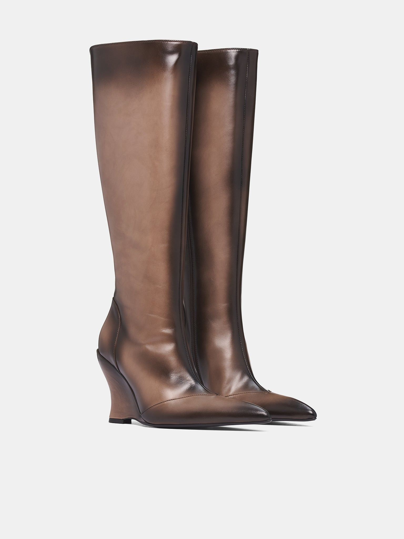 Beige Calf-High Leather Sabaton Boots - 2