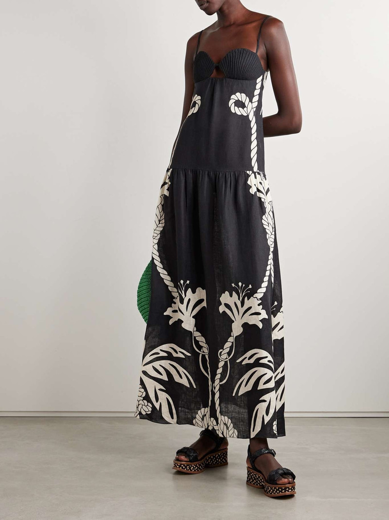 Johanna Ortiz Enlightened Sailor tiered cutout printed linen maxi dress Black outlook