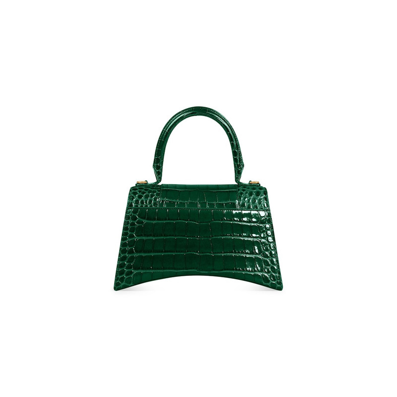 BALENCIAGA Women's Hourglass Small Handbag Crocodile Embossed in Forest Green outlook