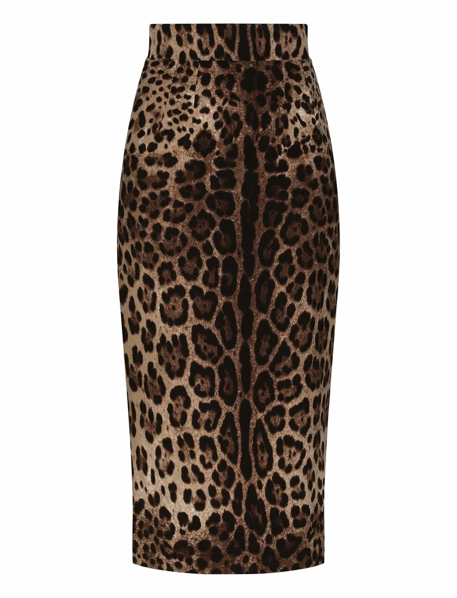 LEOPARD PRINT DOUBLE CREPE LONGUETTE SKIRT - 1
