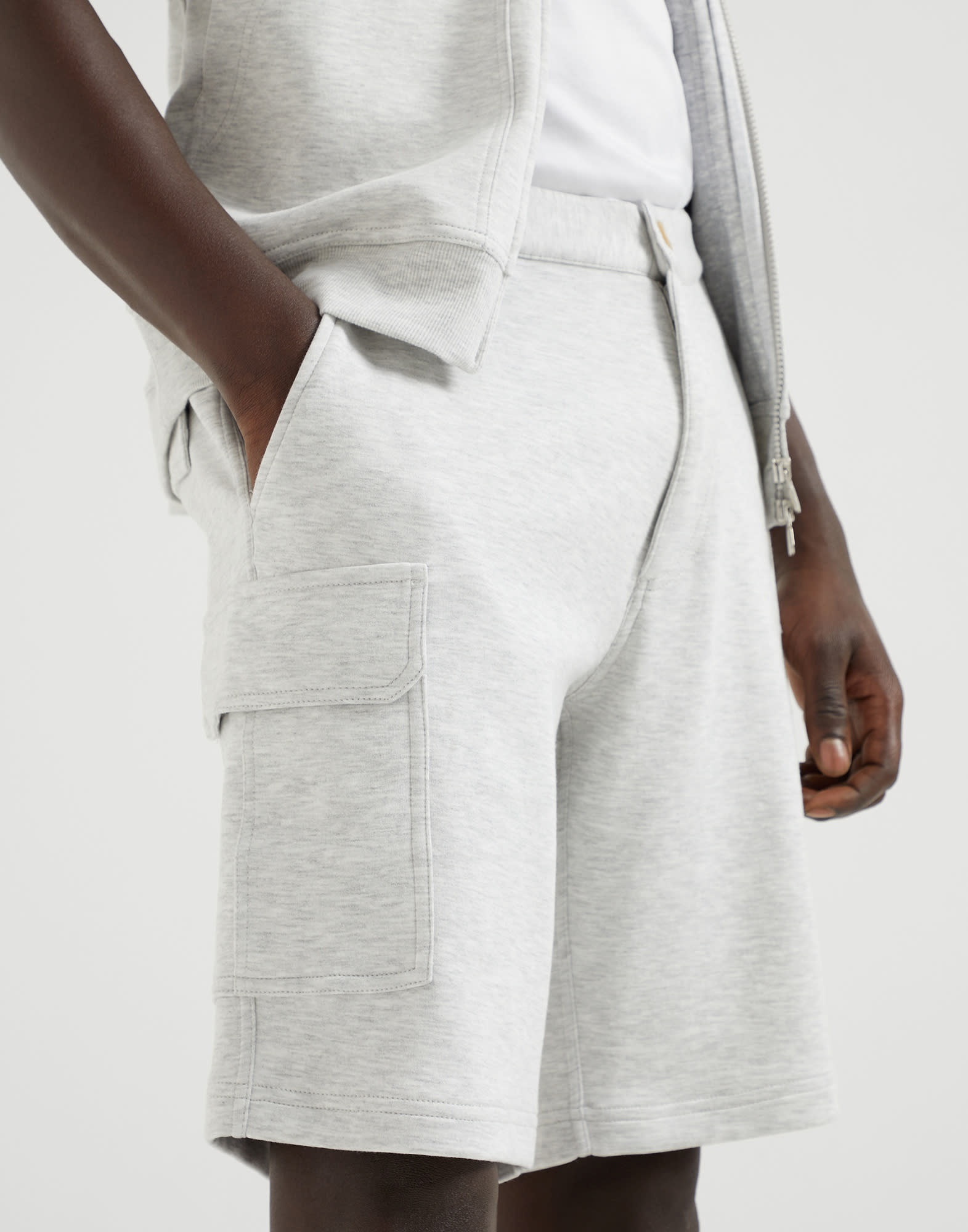 Cotton, cashmere and silk French terry double cloth Bermuda shorts with cargo pockets - 3