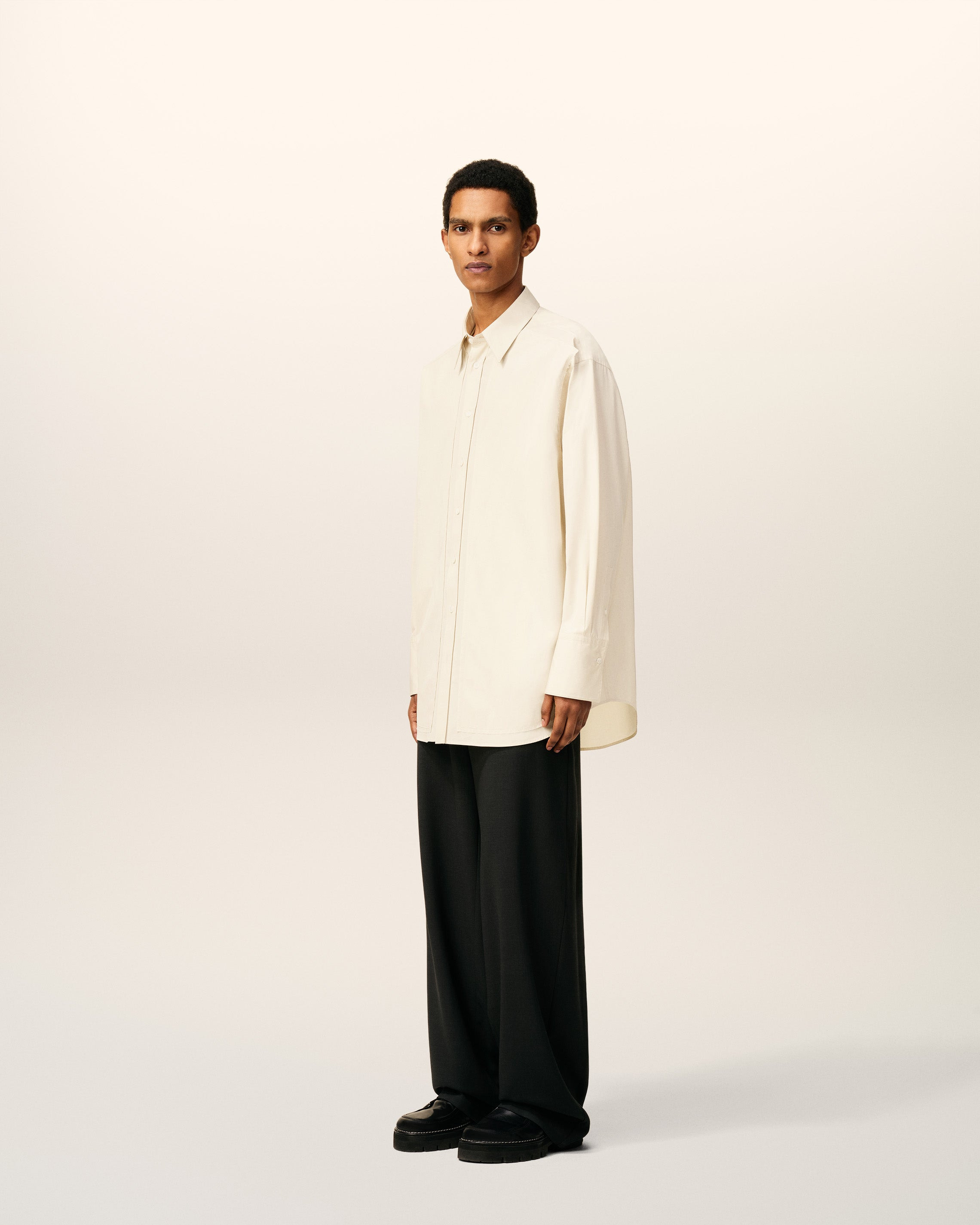 WHITE COTTON RAW EDGED STITCHING OVERSIZED SHIRT - 9