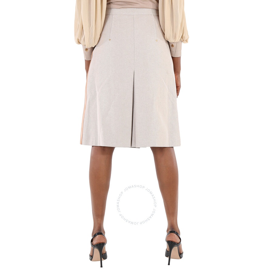 Burberry Soft Fawn Melange Box Pleated Cotton Canvas A-Line Skirt, Brand Size 6 (US Size 4) - 5