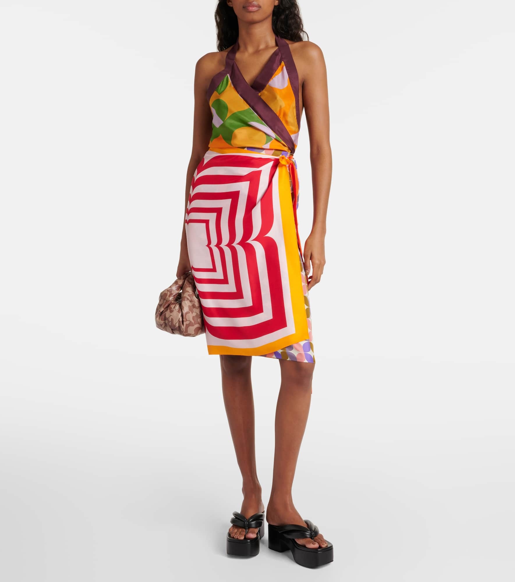 Printed halterneck silk pongee top - 2