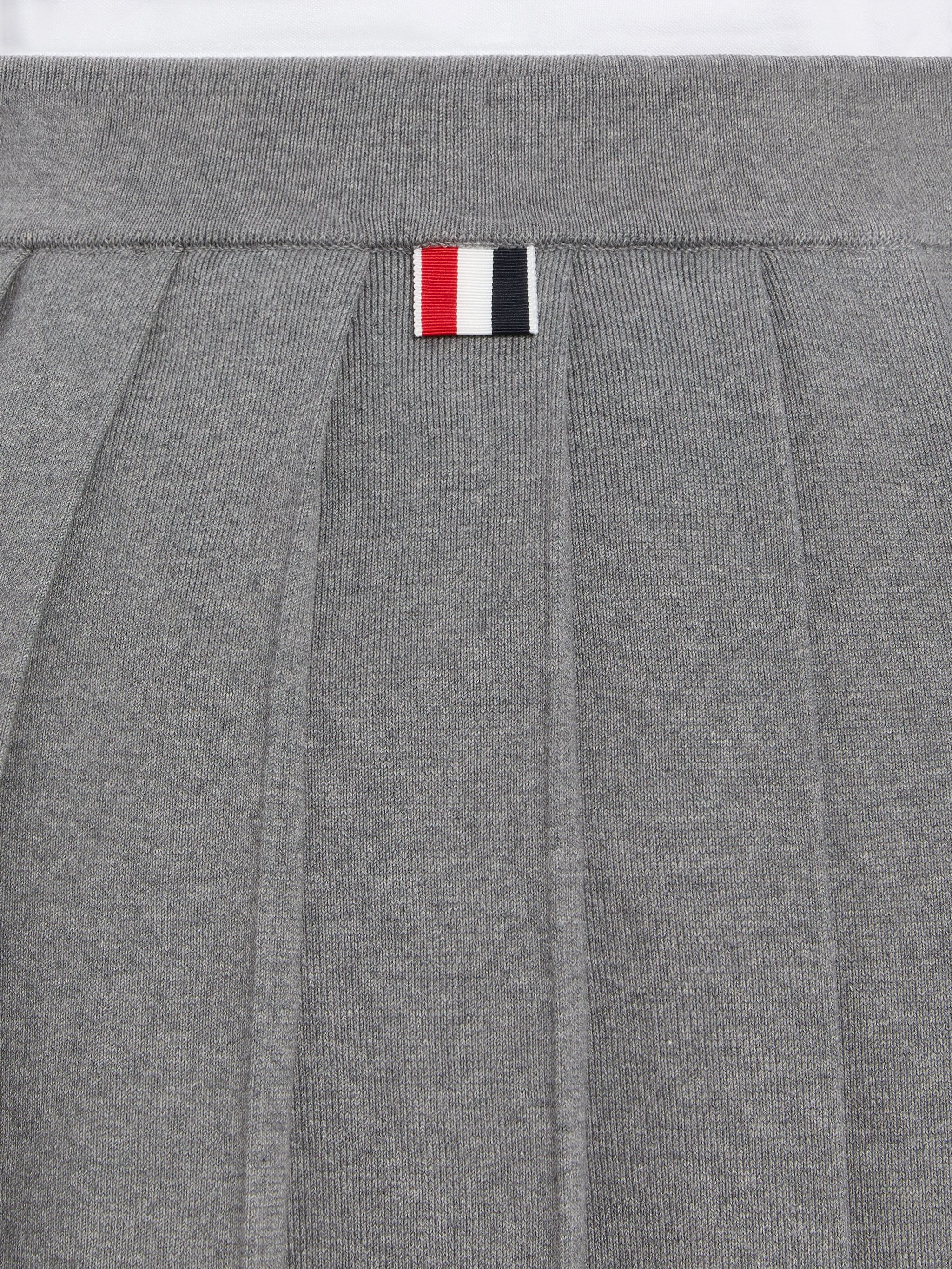 Light Grey Pique Stitch Cotton 4-Bar Dropped Back Pleated Mini Skirt - 6