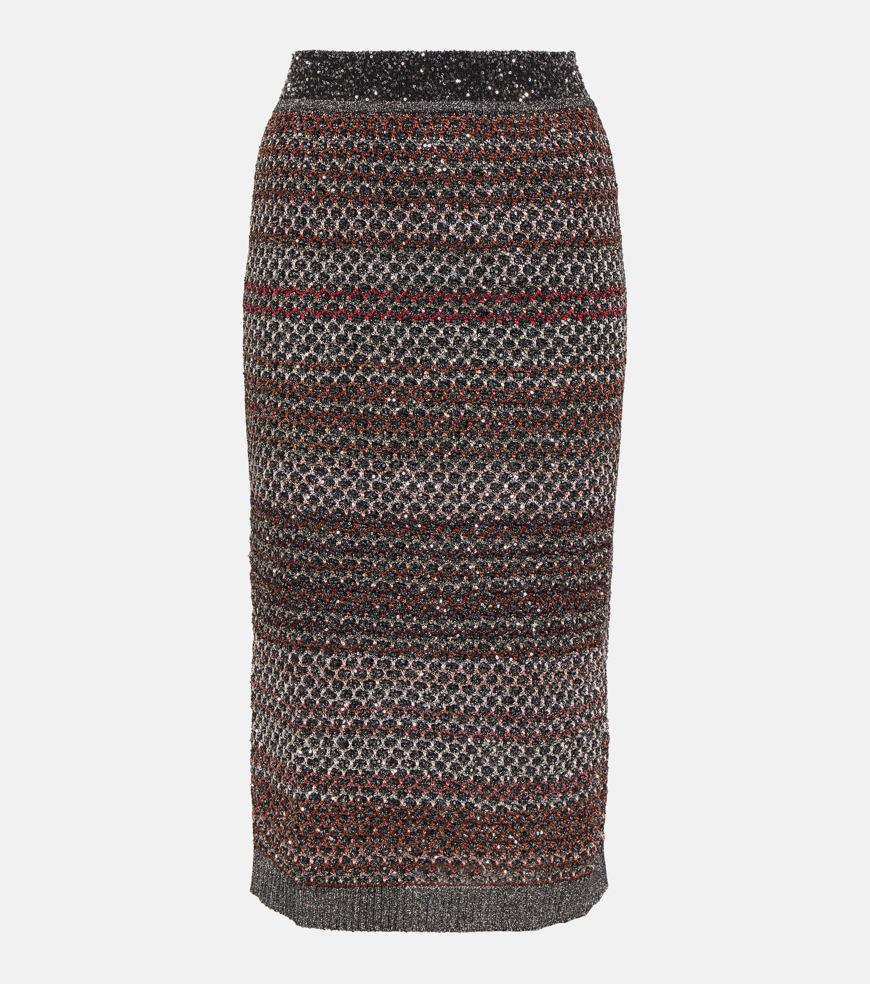 Striped sequined knitted pencil skirt - 1