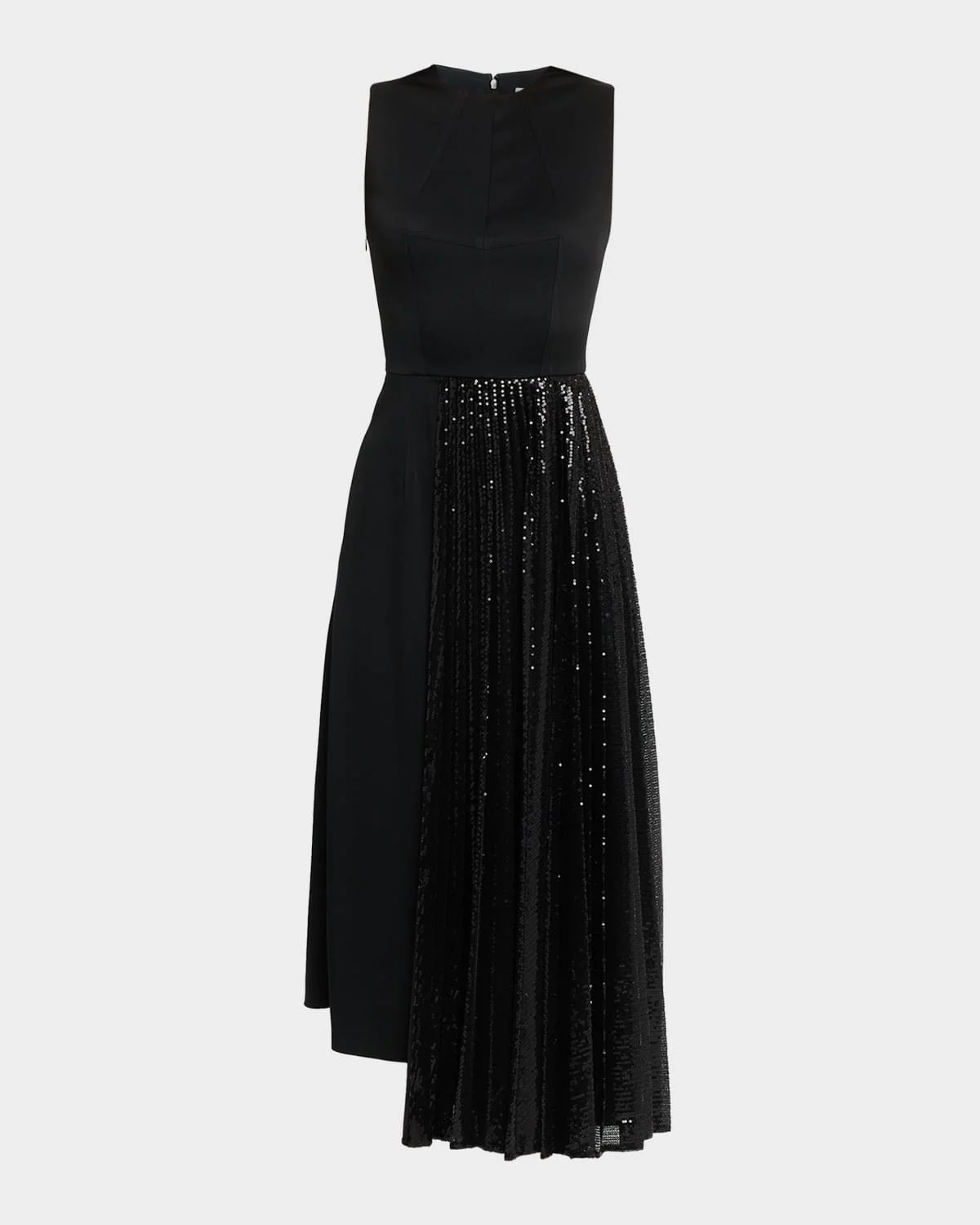 Pleated Sequin Overlay Sleeveless Midi Dress - 1