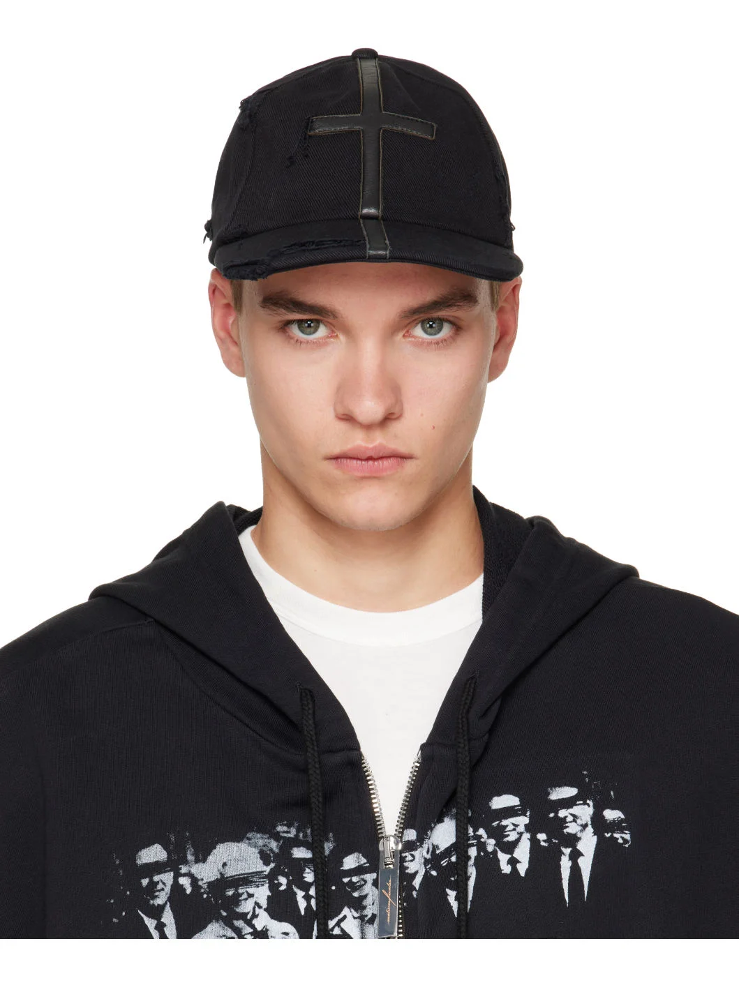 Black Symbol Leather Cap - 1