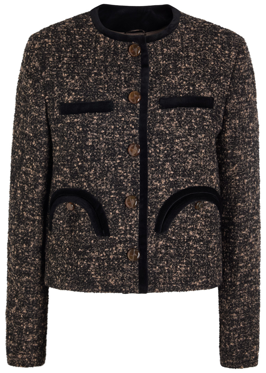 Blaze Milano Shamo Bolero Velvet-trimmed Bouclé Jacket - 1