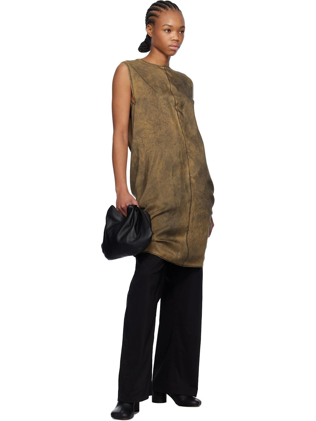 Khaki Light Silk Shift Midi Dress - 4