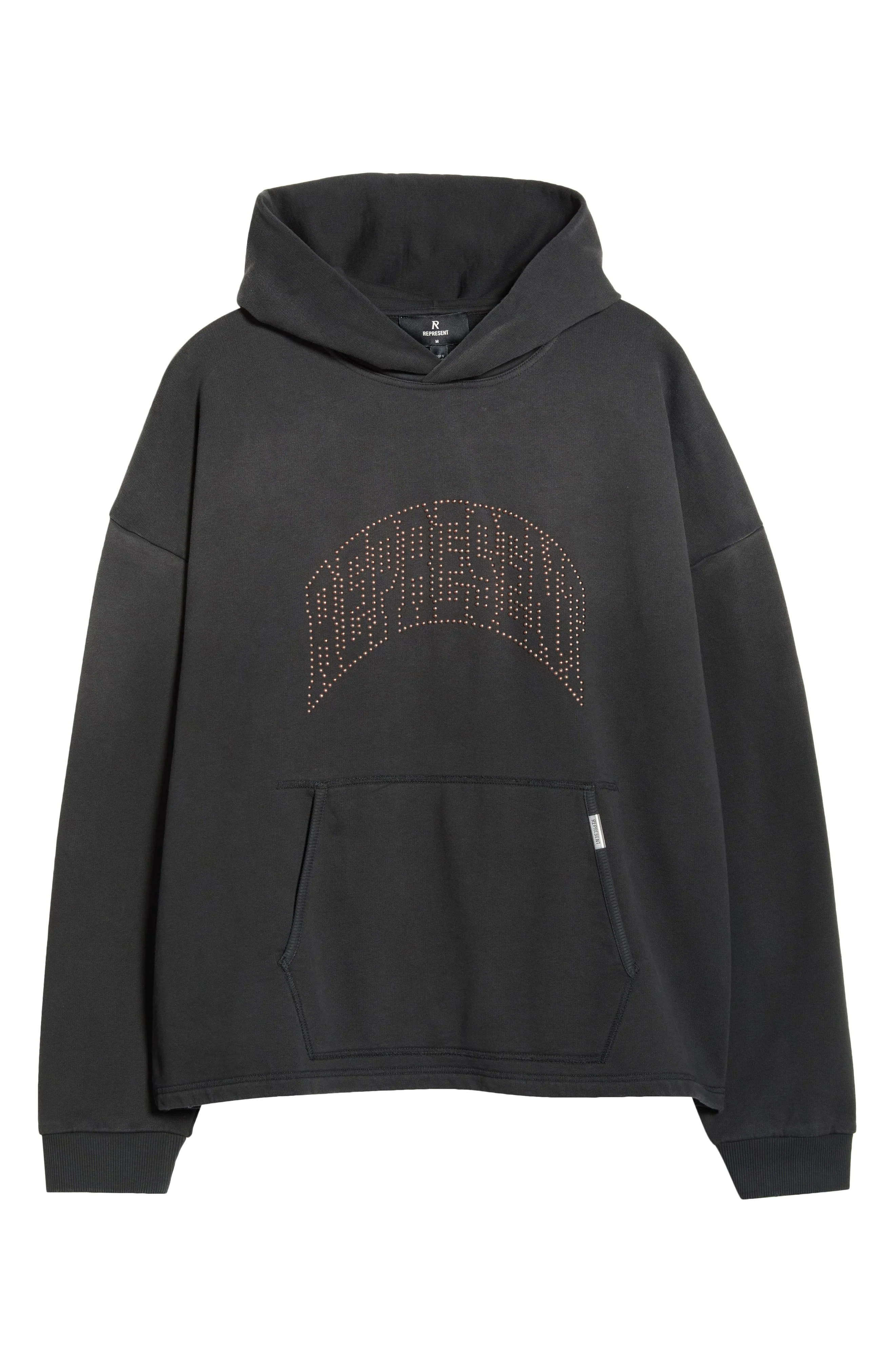 Represent Beaded Logo Cotton Hoodie in Stained Black at Nordstrom - 1