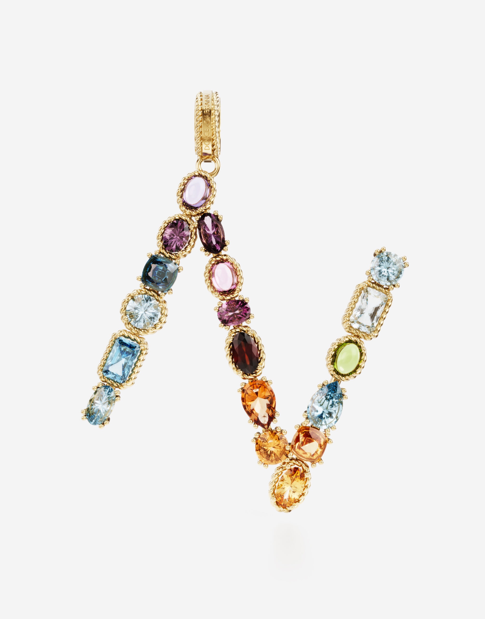 Rainbow alphabet N 18 kt yellow gold charm with multicolor fine gems - 1