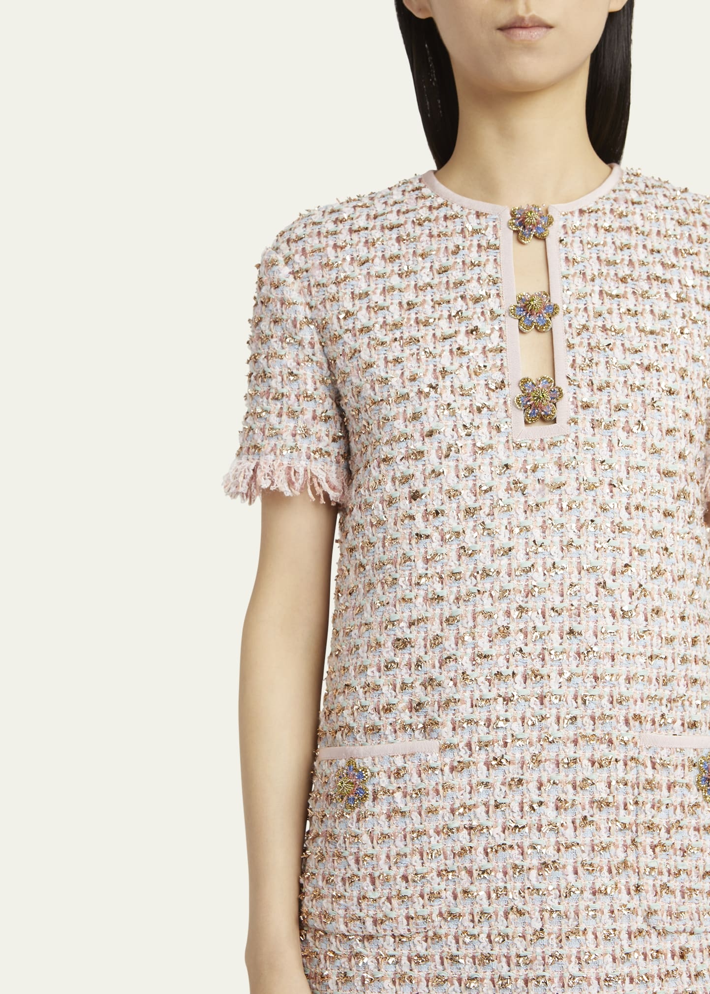 Ribbon Tweed Frayed Mini Dress - 5
