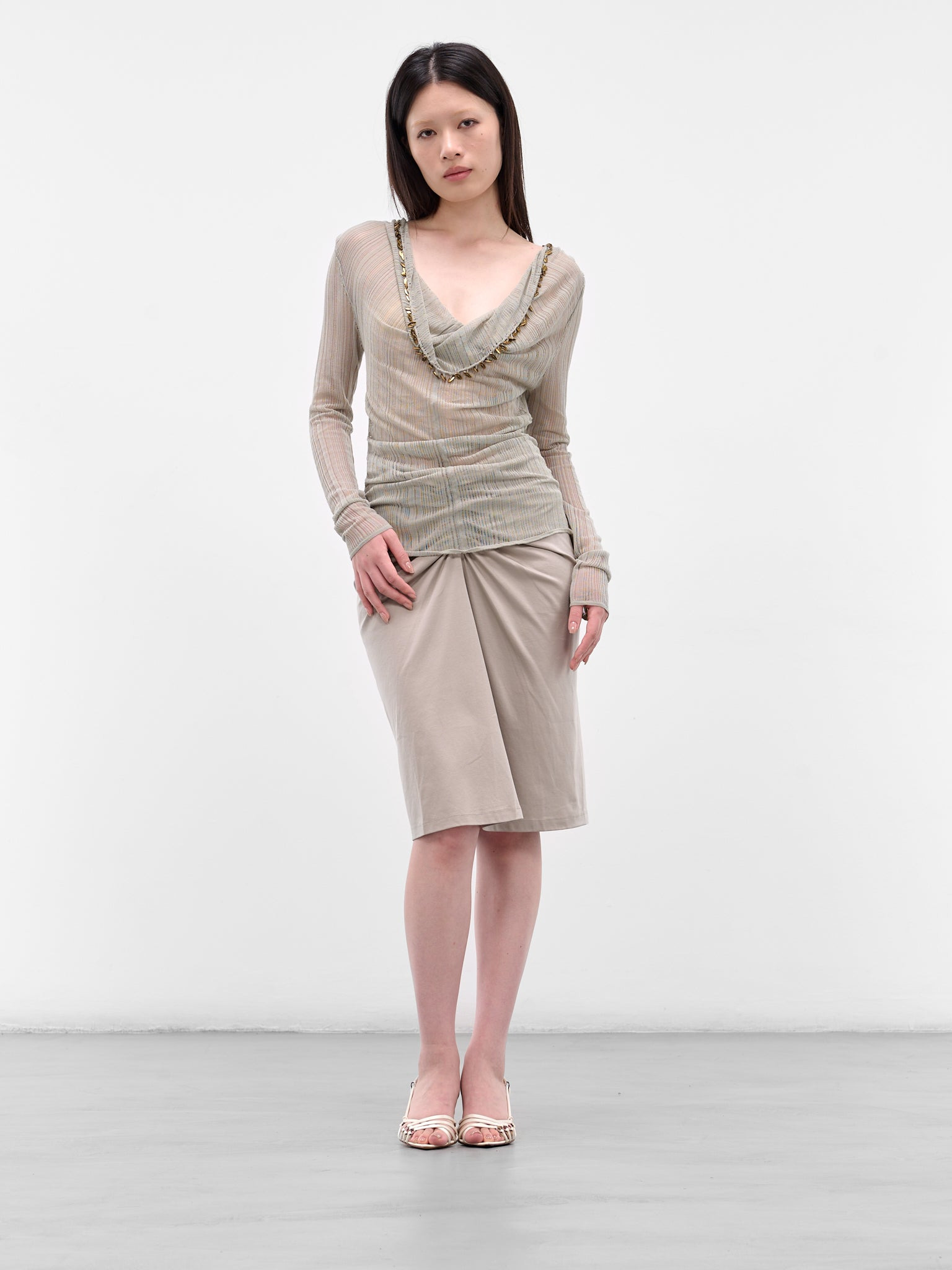Gray Sheer Cowl Neck Top - 6
