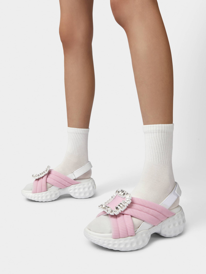 Roger Vivier Viv' Run Light Strass Buckle Sandals in Fabric outlook