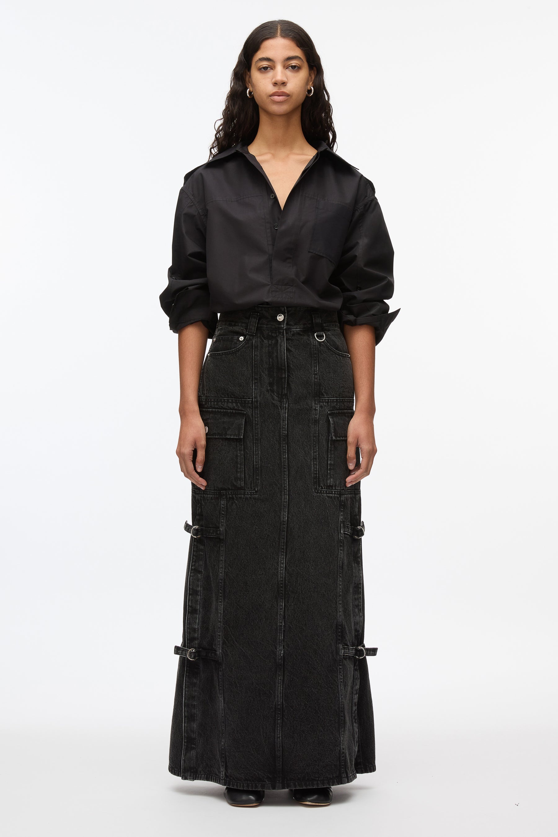 Denim Cargo Maxi Skirt - 2