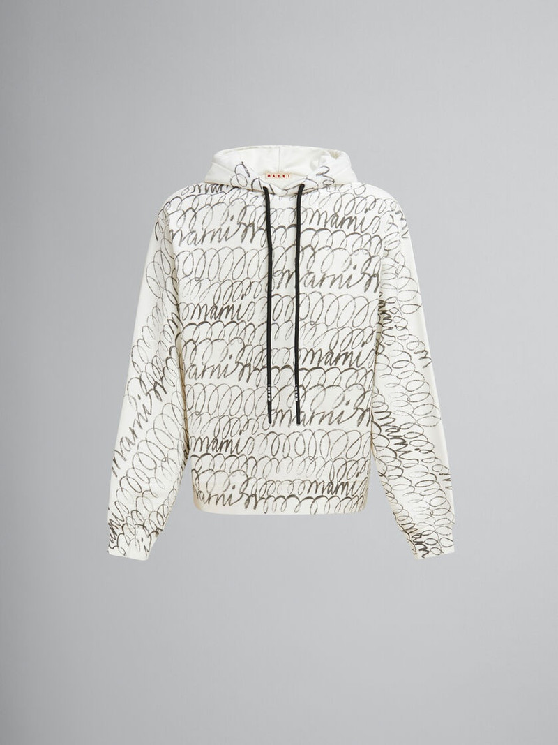 WHITE ORGANIC COTTON HOODIE WITH MARNI SCRIBBLE MOTIF 1