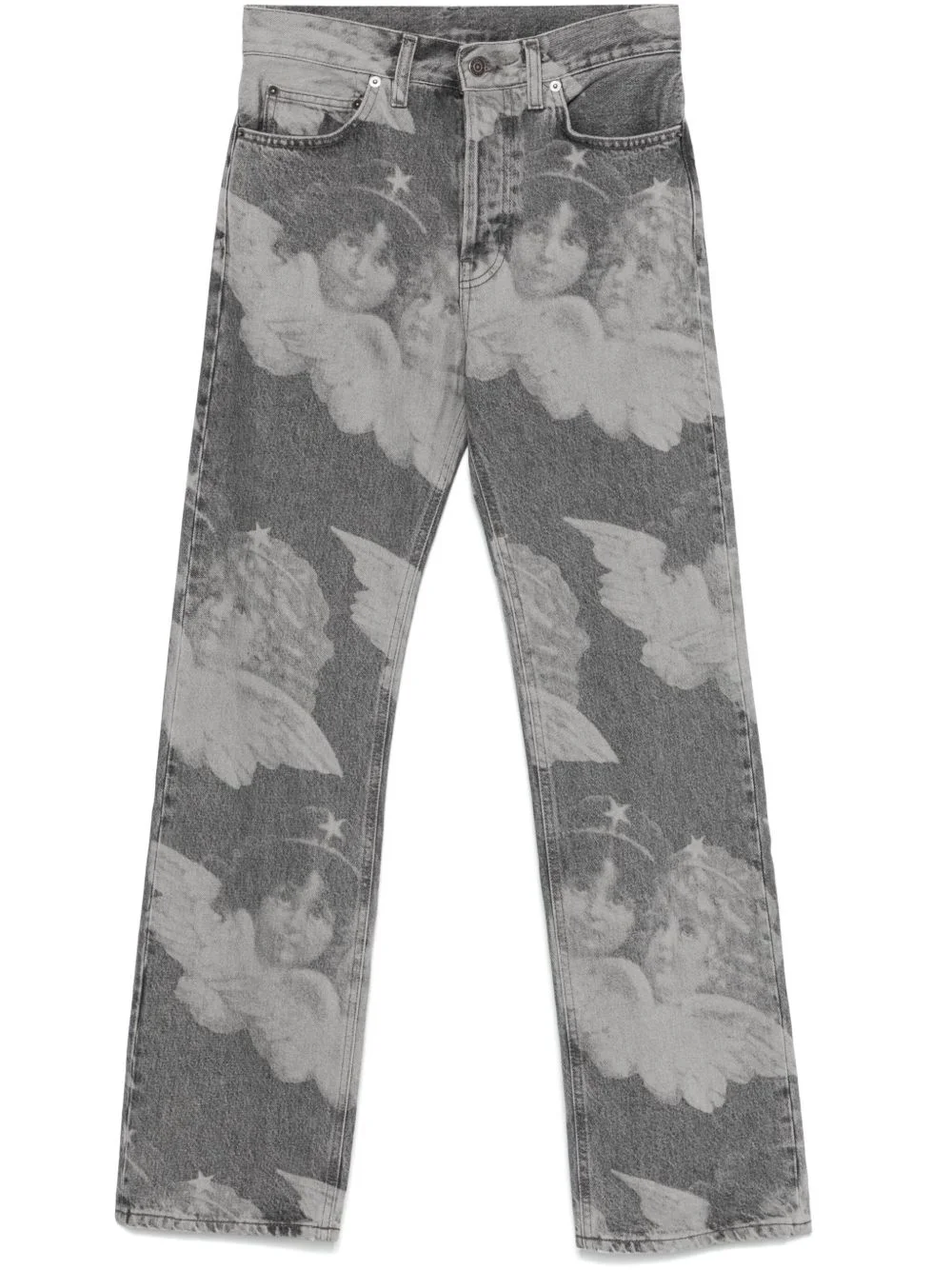angels-print straight-leg jeans - 1