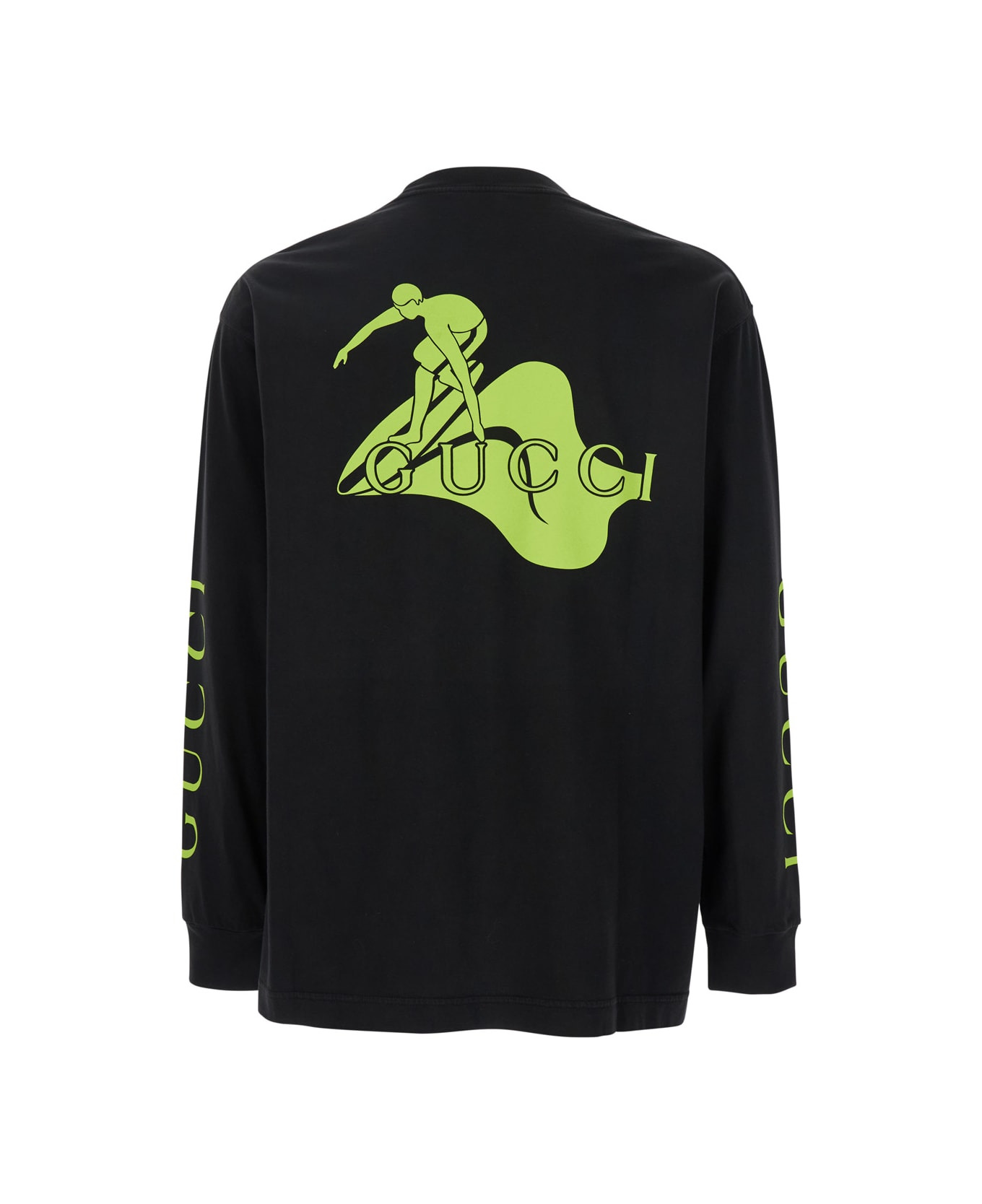 Black Crewneck T-shirt With All-over Prints And Maxi Logo Lettering On The Sleeves In Cotton Man - 2
