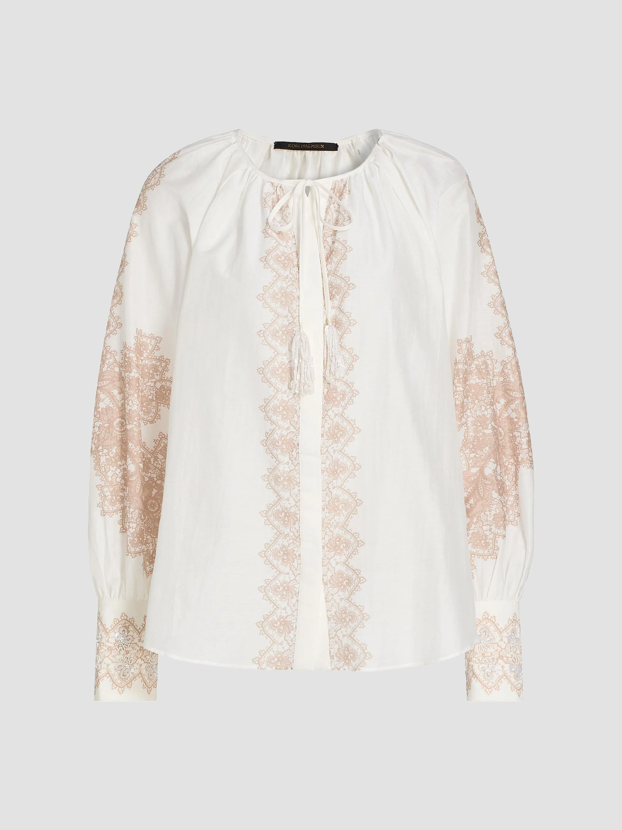 Women's Hope Lace Print Cotton-Silk Blouse - Ivory - 1
