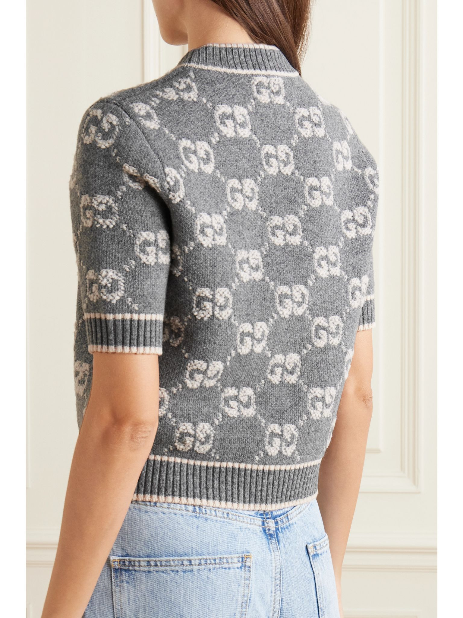 Jacquard-knit wool-bouclé sweater Gray - 3