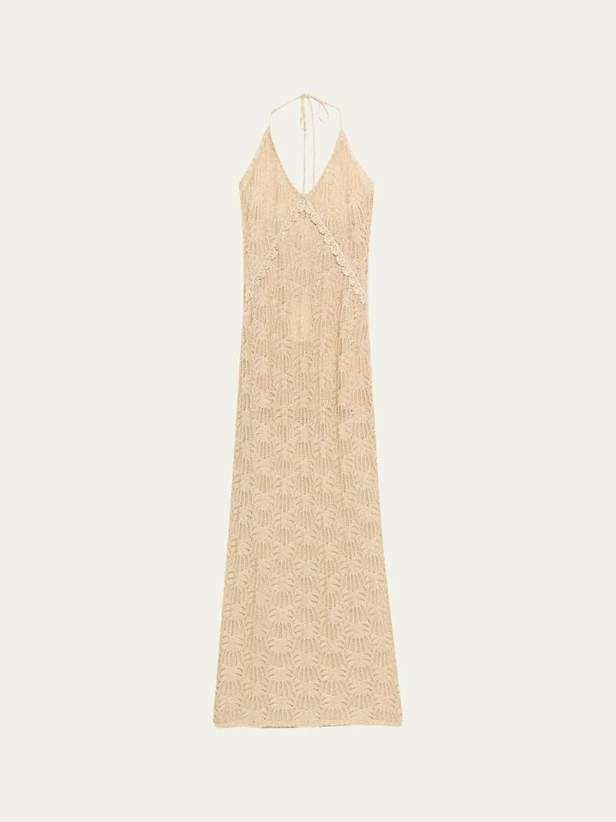 Vreya Metallic Crochet Halter Dress - 1