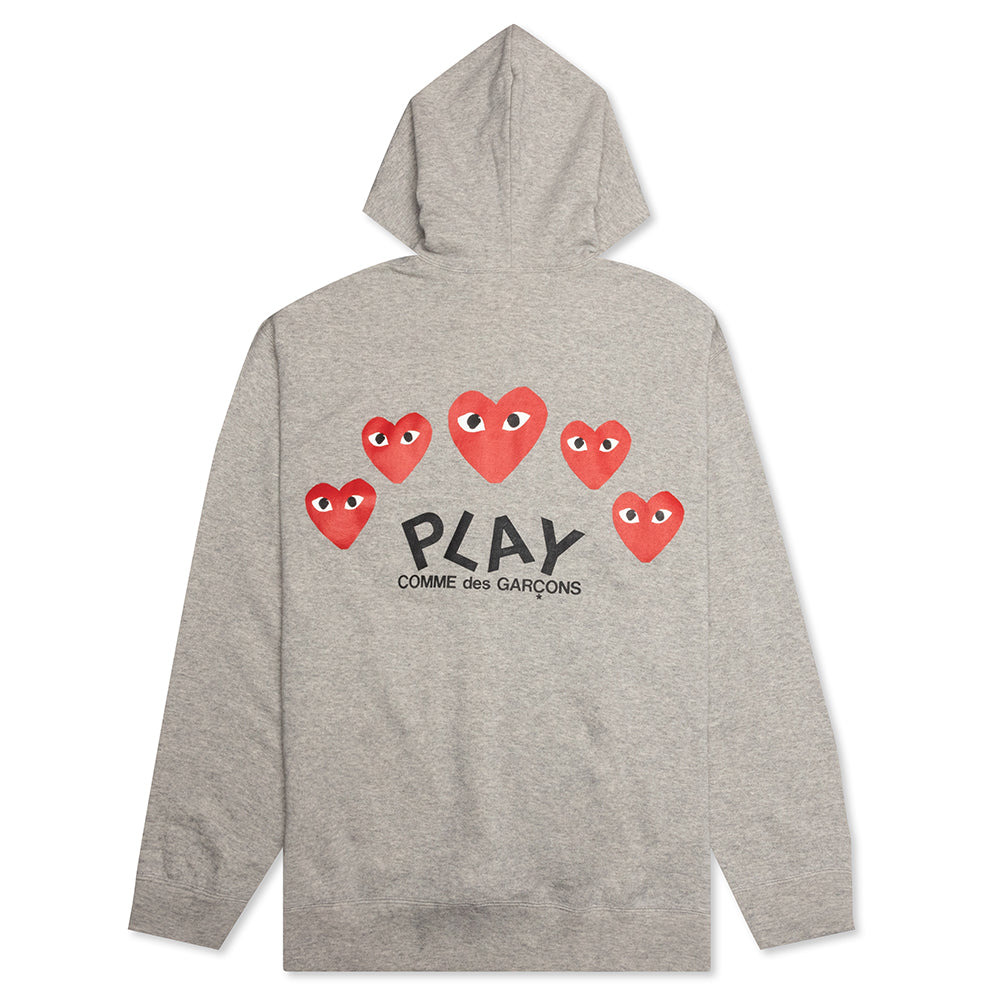 COMME DES GARCONS PLAY MULTI HEART ZIP HOODED SWEATSHIRT - GREY - 2