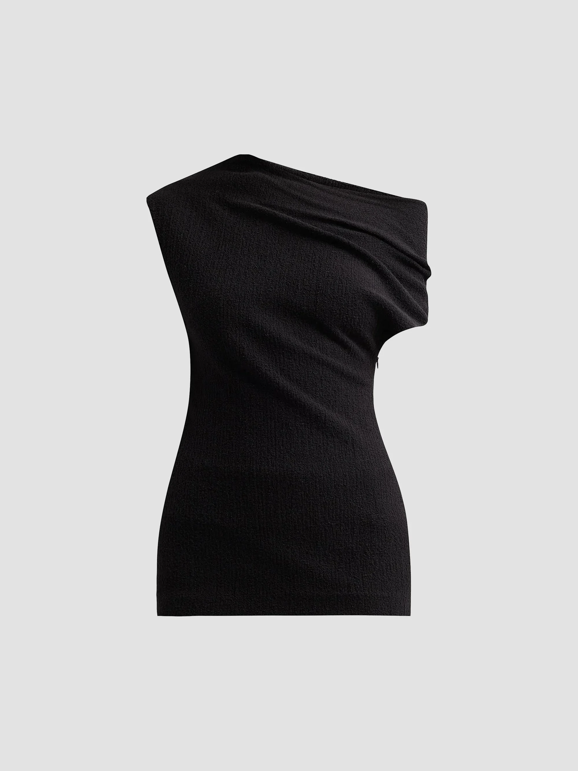 Women's Draped One-Shoulder Top - Black - 1