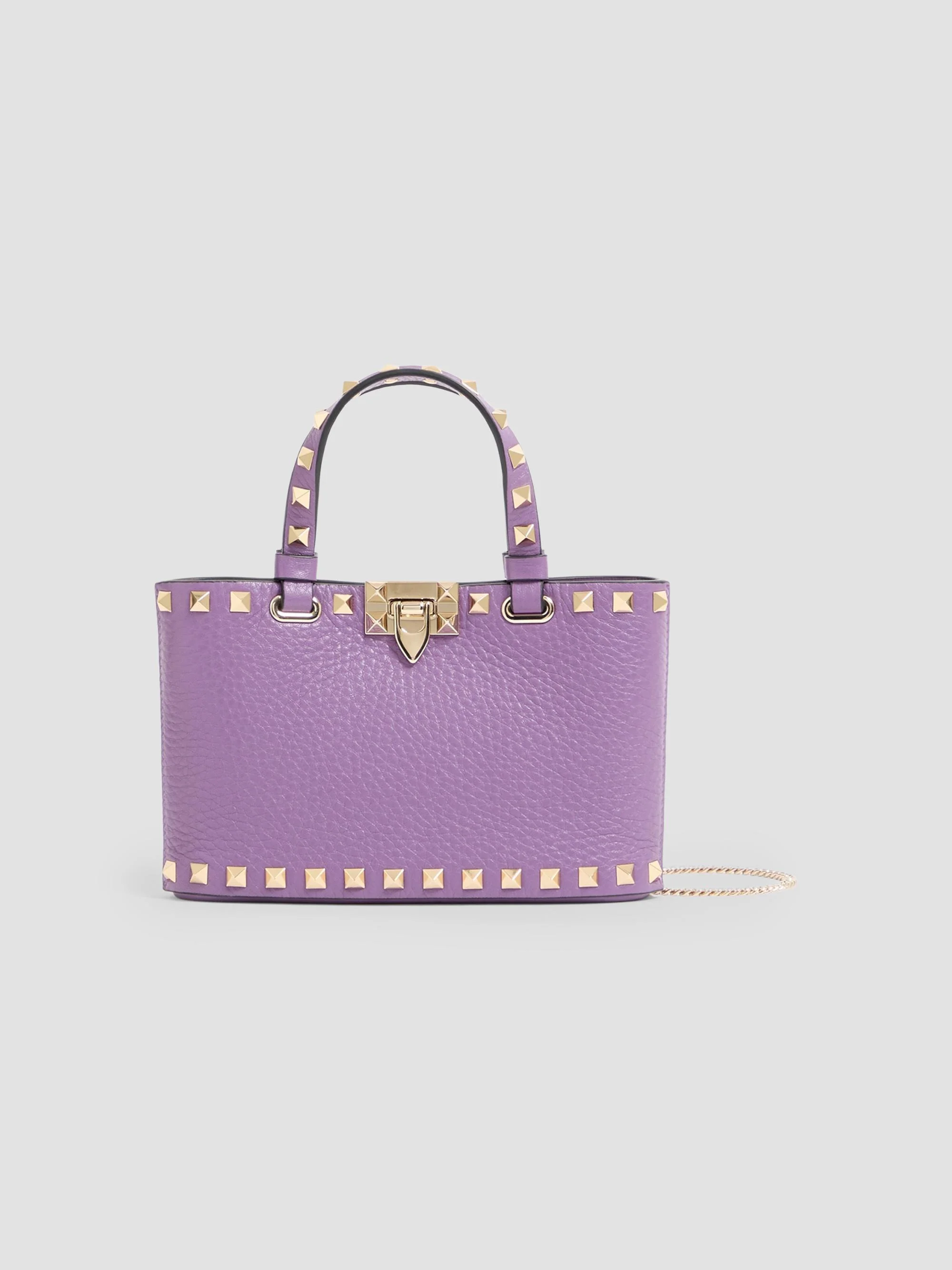 Women's Rockstud Top Handle Bag in Grainy Calfskin - Purple - 1