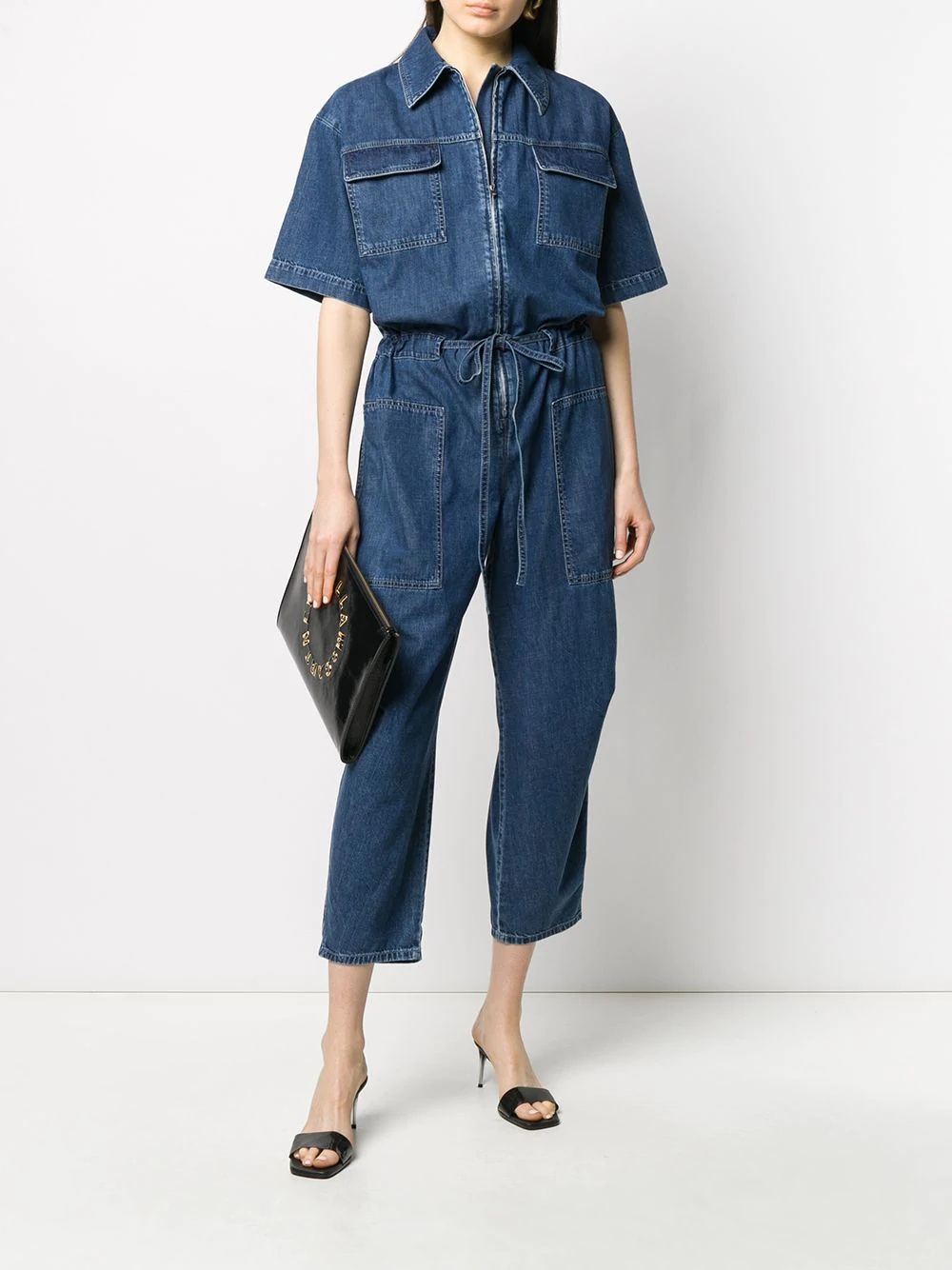 short-sleeve denim jumpsuit - 2