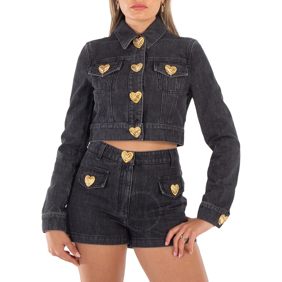 Moschino Heart Buttons Cropped Denim Jacket - 3