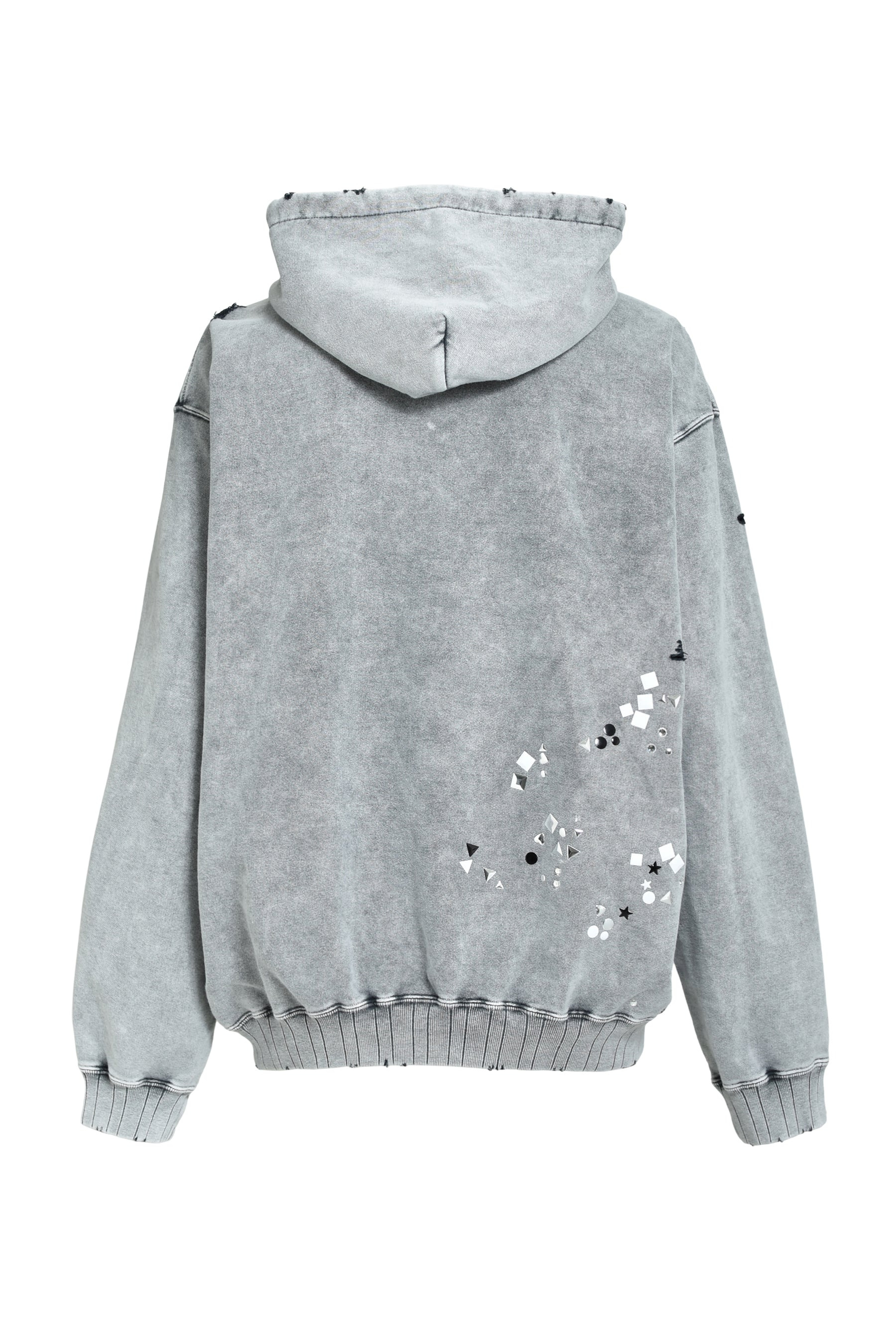 EMBELLISHED BLEACHED HOODIE / GRY - 7