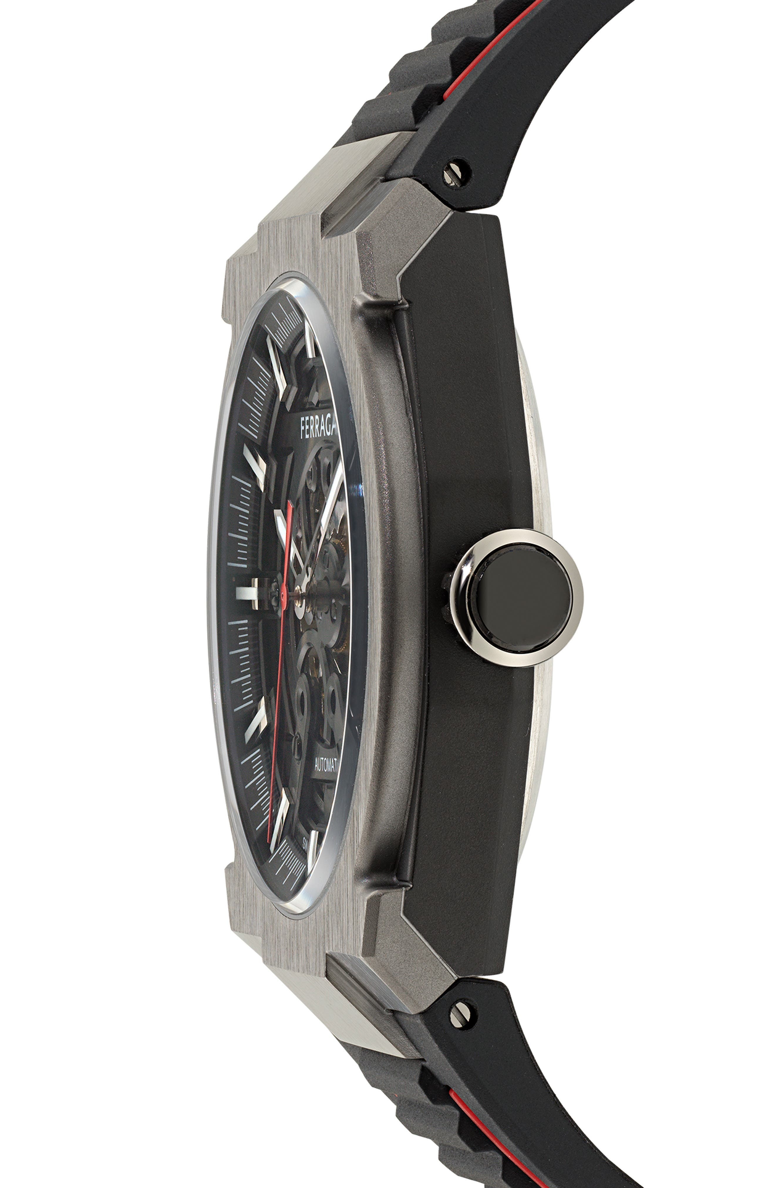 FERRAGAMO Supreme Skeleton Recycled Polyurethane Strap Watch, 43mm in Ip Gunmetal at Nordstrom - 4