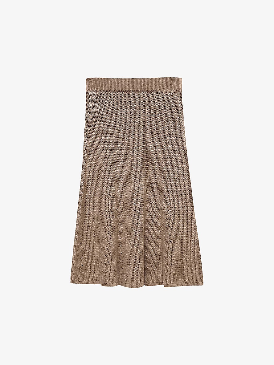 Slim-fit high-rise ribbed stretch linen-blend midi skirt - 1