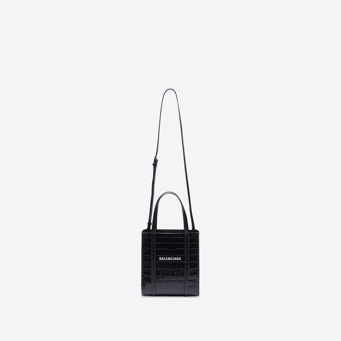 Women's Everyday Xxs Tote Bag In Shiny Crocodile Embossed Calfskin in Black - 4